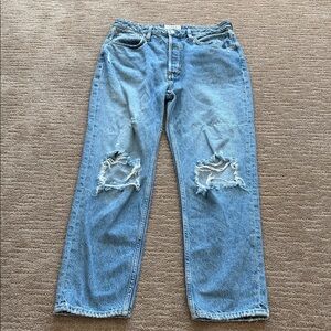 Free People We the Free Women's Straight Leg Distressed Blue Jeans